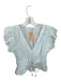Karina Grimaldi Size M Sea Green & Gold Cotton Blend Flutter Sleeves Cropped Top Sea Green & Gold / M