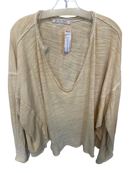 We The Free Size M Pale Yellow Cotton Long Sleeve Raw Hem Oversized Top Pale Yellow / M