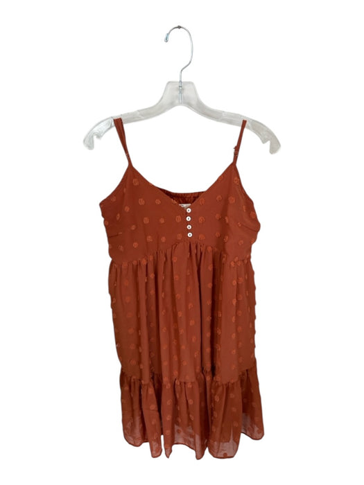 Entro Size L Rust Polyester Spaghetti Strap Swiss Dot Midi Dress Rust / L