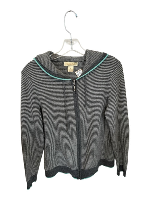 Peck & Peck Size M Gray & Blue Cashmere Hood Striped Full Zip Sweater Gray & Blue / M