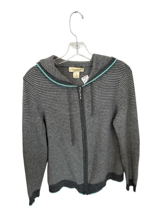 Peck & Peck Size M Gray & Blue Cashmere Hood Striped Full Zip Sweater Gray & Blue / M