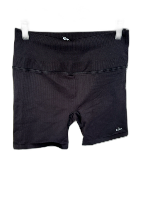 Alo Size S Black Nylon Blend High Waist Ribbed Bike Shorts Athletic Shorts Black / S