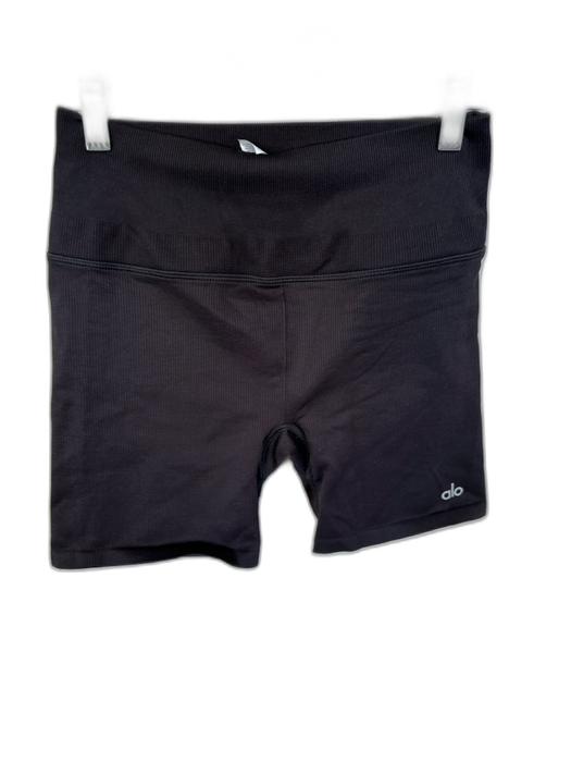 Alo Size S Black Nylon Blend High Waist Ribbed Bike Shorts Athletic Shorts Black / S