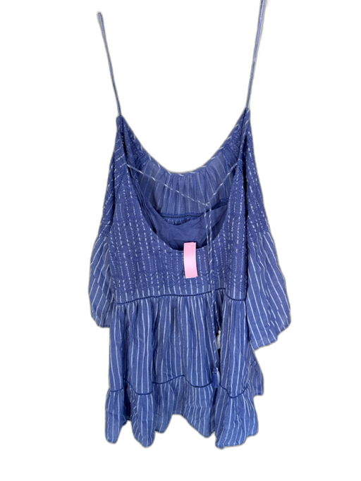 Free People Size S Blue & White Cotton Long Balloon Sleeve Striped Dress Blue & White / S