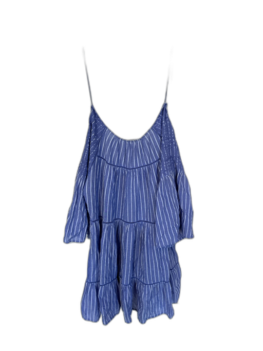 Free People Size S Blue & White Cotton Long Balloon Sleeve Striped Dress Blue & White / S
