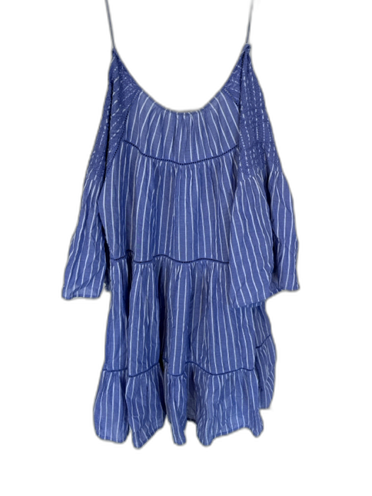 Free People Size S Blue & White Cotton Long Balloon Sleeve Striped Dress Blue & White / S
