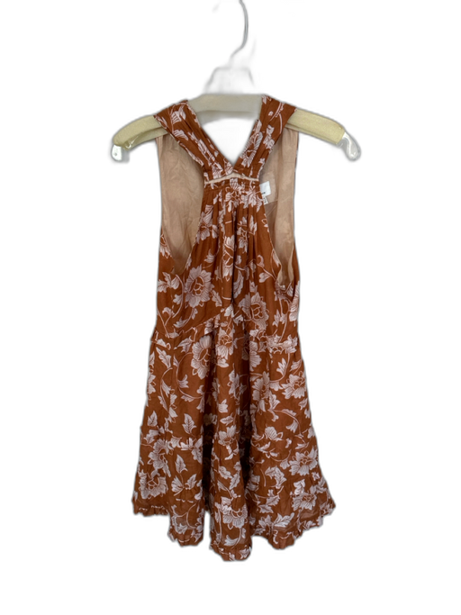 By Anthropologie Size 8 Brown & Cream Cotton Blend Sleeveless Flowers Dress Brown & Cream / 8