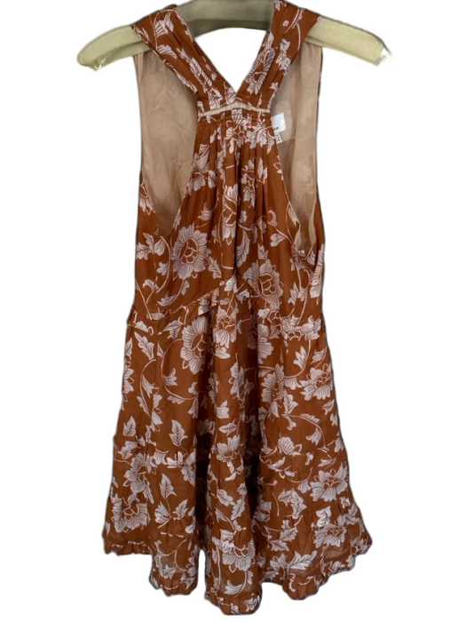 By Anthropologie Size 8 Brown & Cream Cotton Blend Sleeveless Flowers Dress Brown & Cream / 8
