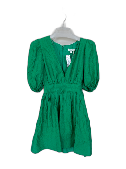 Billy J Size 8 Green Polyester Short Balloon Sleeve Back Zip V Neck Dress Green / 8