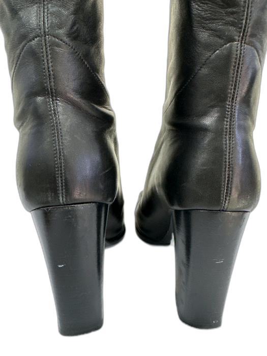 Chanel Shoe Size 37 Black Lamb leather Pull on Square Toe knee high Booties Black / 37