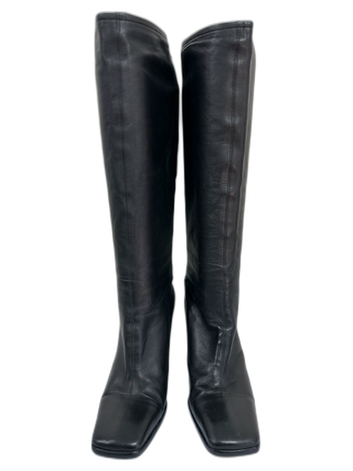Chanel Shoe Size 37 Black Lamb leather Pull on Square Toe knee high Booties Black / 37