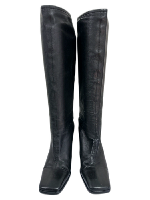 Chanel Shoe Size 37 Black Lamb leather Pull on Square Toe knee high Booties Black / 37