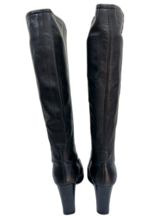 Chanel Shoe Size 37 Black Lamb leather Pull on Square Toe knee high Booties Black / 37