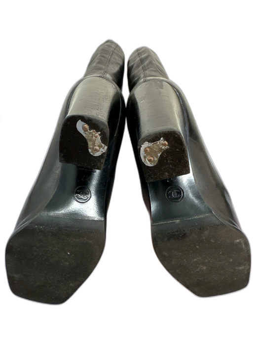 Chanel Shoe Size 37 Black Lamb leather Pull on Square Toe knee high Booties Black / 37