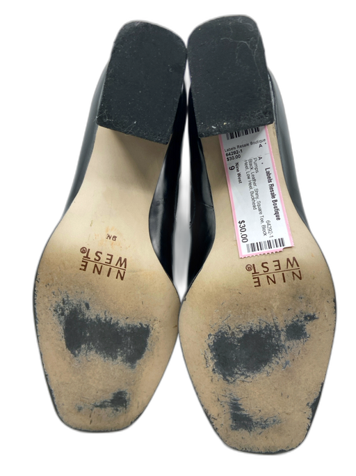 Nine West Shoe Size 9 Black Leather Shiny Square Toe Block Heel Low Heel Pumps Black / 9