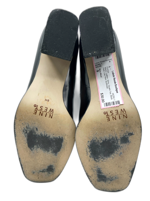 Nine West Shoe Size 9 Black Leather Shiny Square Toe Block Heel Low Heel Pumps Black / 9
