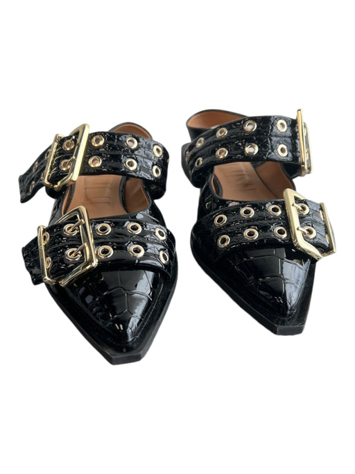 Ganni Shoe Size 39 Black Patent Leather Pointed Toe Slingback Flat Shoes Black / 39