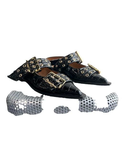 Ganni Shoe Size 39 Black Patent Leather Pointed Toe Slingback Flat Shoes Black / 39