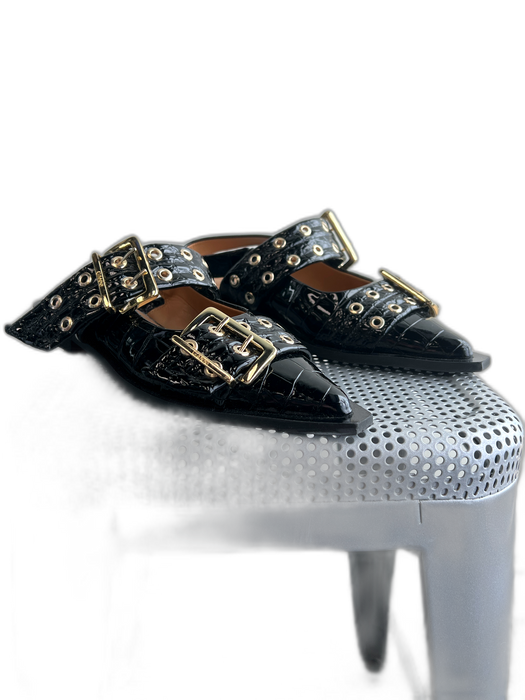 Ganni Shoe Size 39 Black Patent Leather Pointed Toe Slingback Flat Shoes Black / 39