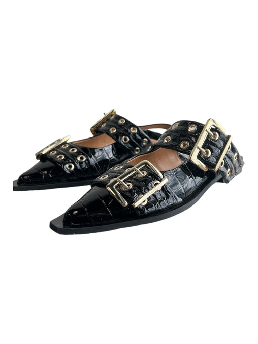 Ganni Shoe Size 39 Black Patent Leather Pointed Toe Slingback Flat Shoes Black / 39