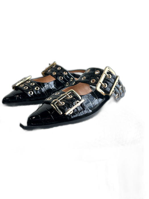 Ganni Shoe Size 39 Black Patent Leather Pointed Toe Slingback Flat Shoes Black / 39