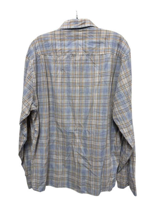 Peter Millar Size XL Tan & Blue Cotton Blend Plaid Button Up Long Sleeve Shirt Tan & Blue / XL