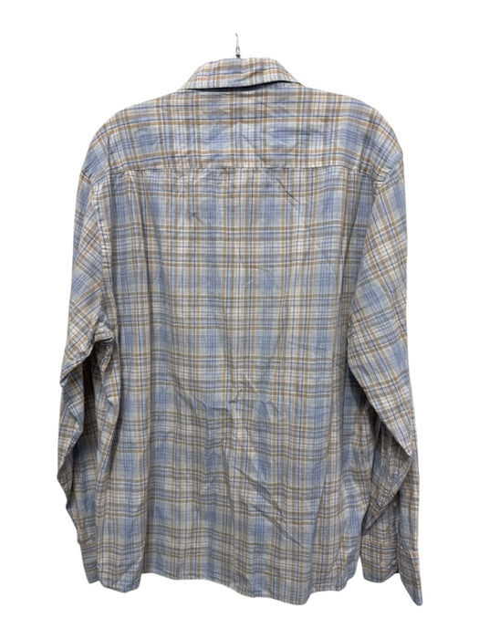 Peter Millar Size XL Tan & Blue Cotton Blend Plaid Button Up Long Sleeve Shirt Tan & Blue / XL