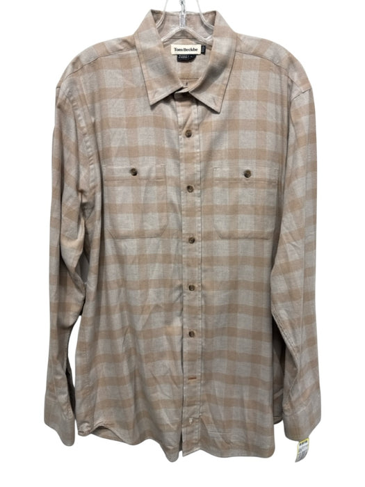 Tom Beckbe Size L Tan & Beige Cotton Blend Plaid Flannel Men's Long Sleeve Shirt Tan & Beige / L