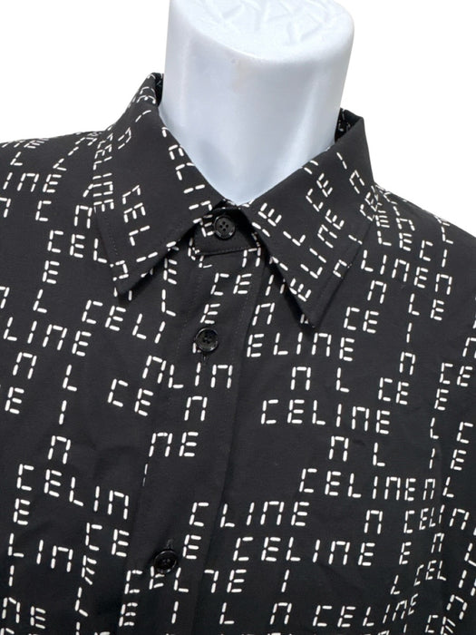 Celine Size 41 Black & White Viscose logo Button Up Men's Long Sleeve Shirt Black & White / 41