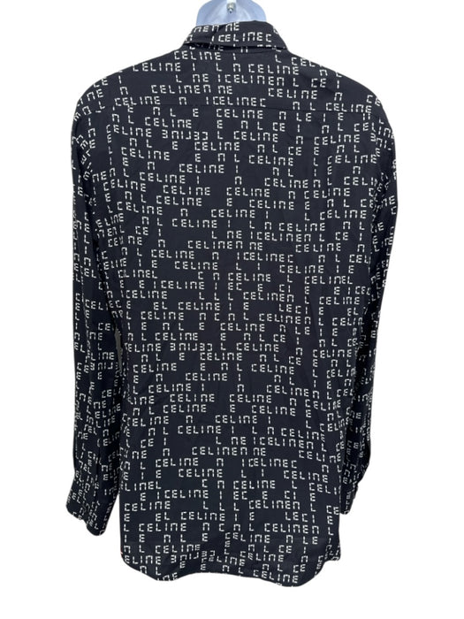 Celine Size 41 Black & White Viscose logo Button Up Men's Long Sleeve Shirt Black & White / 41