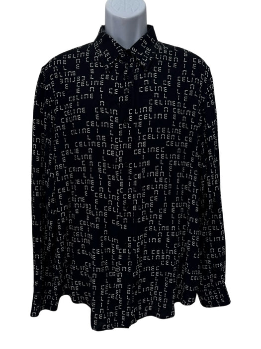 Celine Size 41 Black & White Viscose logo Button Up Men's Long Sleeve Shirt Black & White / 41