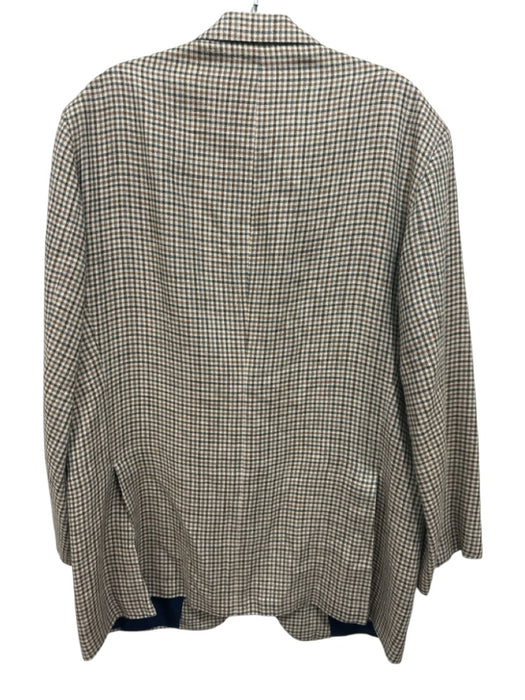Sid Mashburn Tan & Green Print Wool Blend Plaid 2 Button Men's Blazer Tan & Green Print / 48