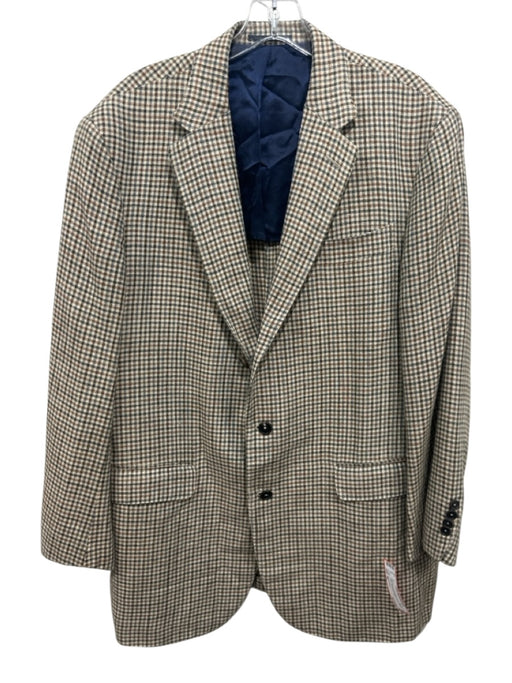 Sid Mashburn Tan & Green Print Wool Blend Plaid 2 Button Men's Blazer Tan & Green Print / 48