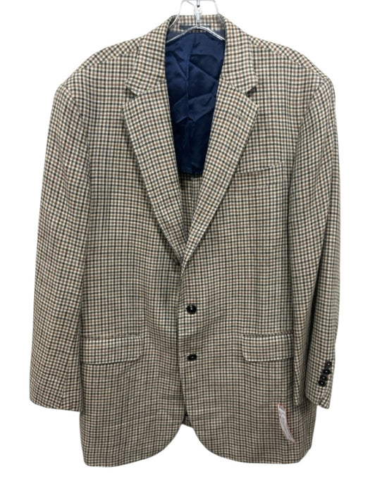 Sid Mashburn Tan & Green Print Wool Blend Plaid 2 Button Men's Blazer Tan & Green Print / 48