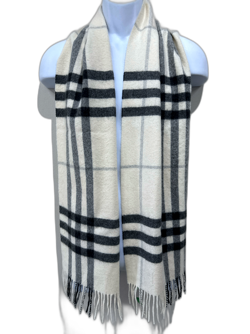 Burberry Beige & Black Cashmere Novacheck Fringe Detail Men's Scarf Beige & Black