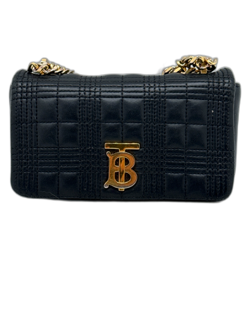 Burberry Black & Gold Leather Quilted Gold Chain Crossbody Bag Black & Gold / Mini
