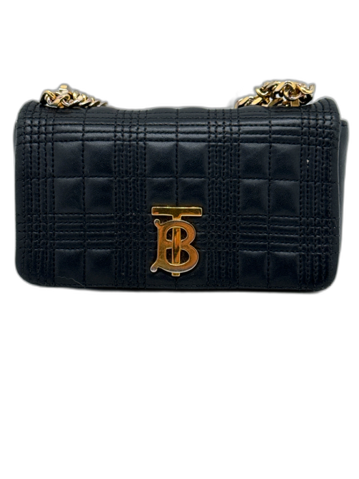 Burberry Black & Gold Leather Quilted Gold Chain Crossbody Bag Black & Gold / Mini