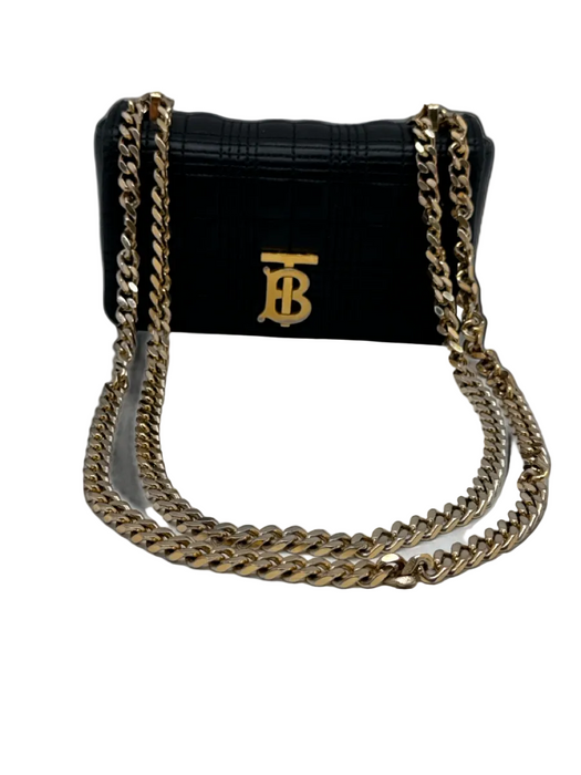 Burberry Black & Gold Leather Quilted Gold Chain Crossbody Bag Black & Gold / Mini