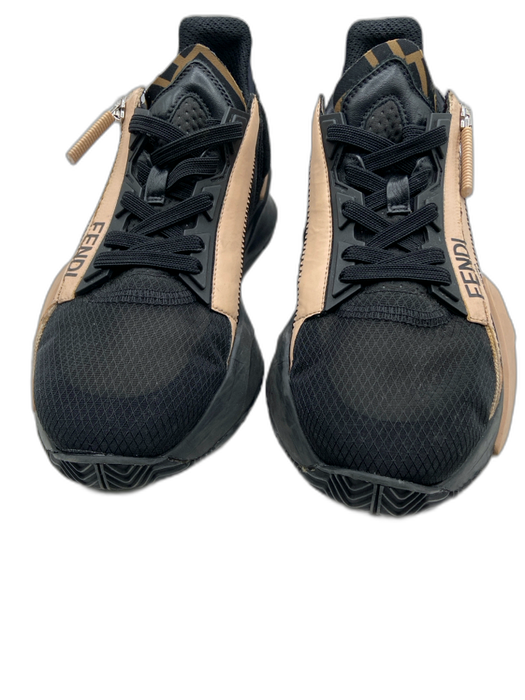 Fendi Shoe Size 36 Black & Peach Synthetic Logo Zip Detail Lace Up Sneakers Black & Peach / 36