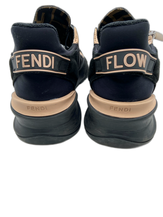 Fendi Shoe Size 36 Black & Peach Synthetic Logo Zip Detail Lace Up Sneakers Black & Peach / 36