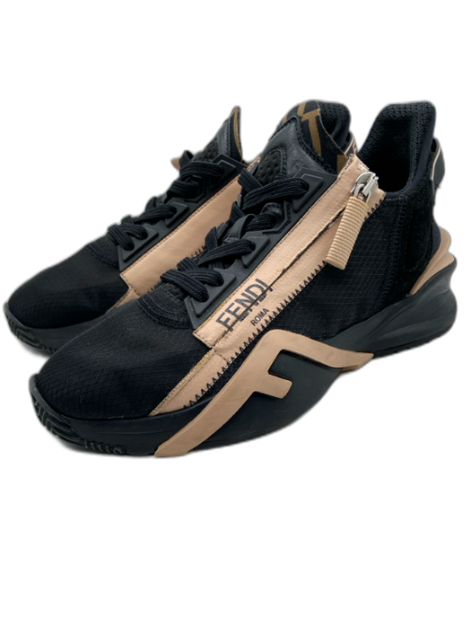 Fendi Shoe Size 36 Black & Peach Synthetic Logo Zip Detail Lace Up Sneakers Black & Peach / 36