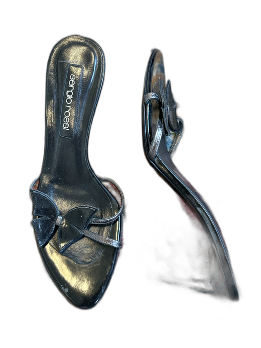 Sergio Rossi Shoe Size 37.5 Black Leather Stiletto Butterflies Sandals Black / 37.5