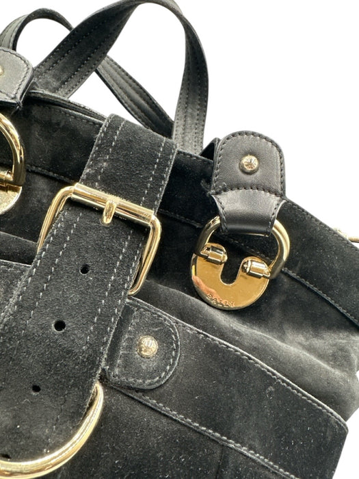 Bally Black Suede leather Gold hardware Hand & Crossbody Zip Close Heavy Bag Black / L