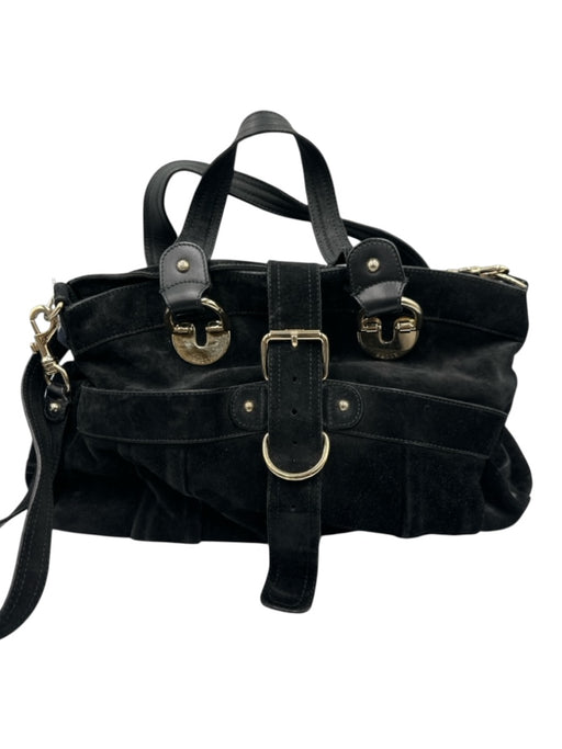 Bally Black Suede leather Gold hardware Hand & Crossbody Zip Close Heavy Bag Black / L