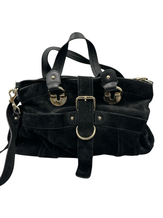 Bally Black Suede leather Gold hardware Hand & Crossbody Zip Close Heavy Bag Black / L