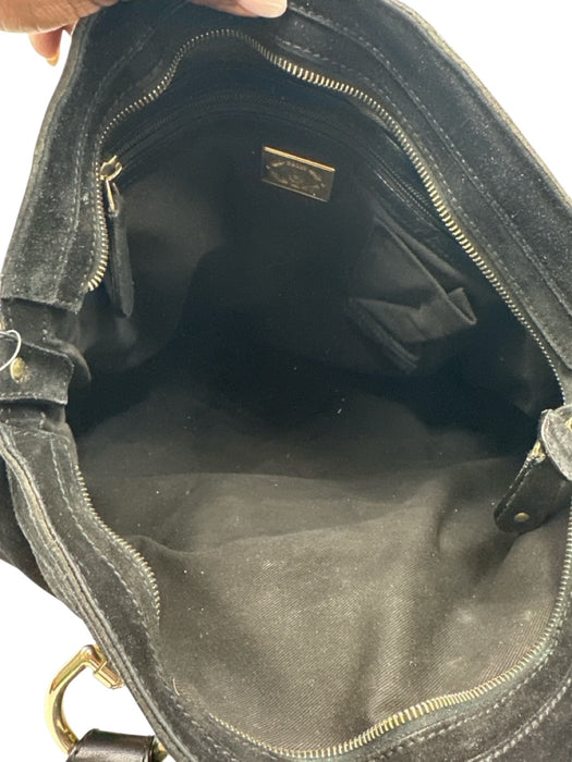 Bally Black Suede leather Gold hardware Hand & Crossbody Zip Close Heavy Bag Black / L