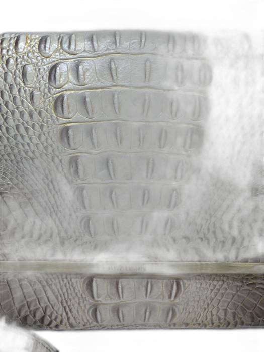 Brahmin Gray, White, Gold Leather Flap Croc Embossed Crossbody Strap Bag Gray, White, Gold / Medium