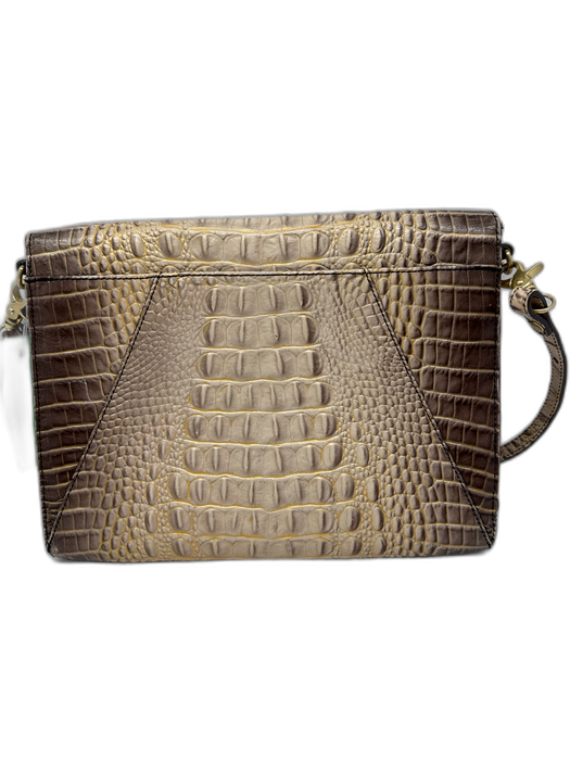 Brahmin Gray, White, Gold Leather Flap Croc Embossed Crossbody Strap Bag Gray, White, Gold / Medium