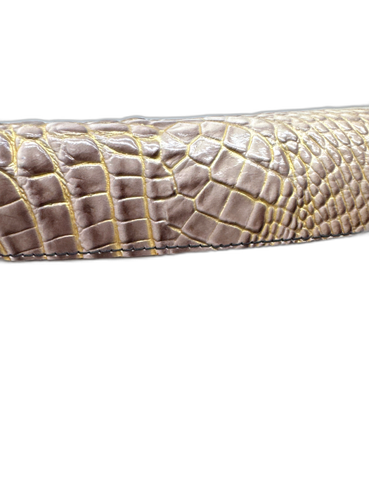 Brahmin Gray, White, Gold Leather Flap Croc Embossed Crossbody Strap Bag Gray, White, Gold / Medium