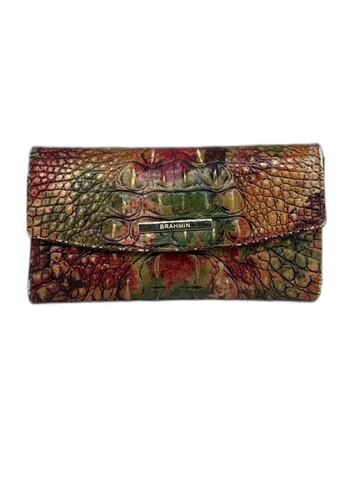 Brahmin Red, Green, Orange Leather Clutch Croc Embossed Clutch Wallets Red, Green, Orange